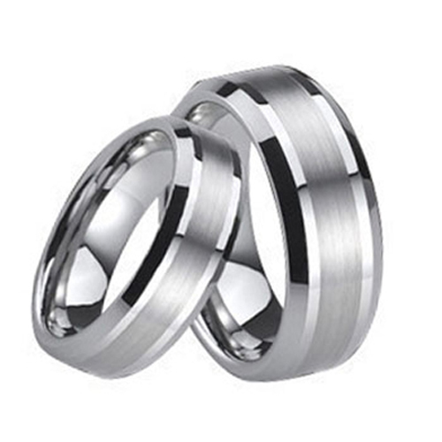 Tailor Made Center Brushed Stripe Matching Tungsten Rings Beveled Wedding Bands Size 4 18 CNR05D 