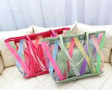 2014 New Fashion Color Striped Transparent Bag Jelly Bag Mixed Colored Women s Handbags PVC Summer