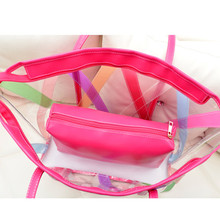 2014 New Fashion Color Striped Transparent Bag Jelly Bag Mixed Colored Women s Handbags PVC Summer
