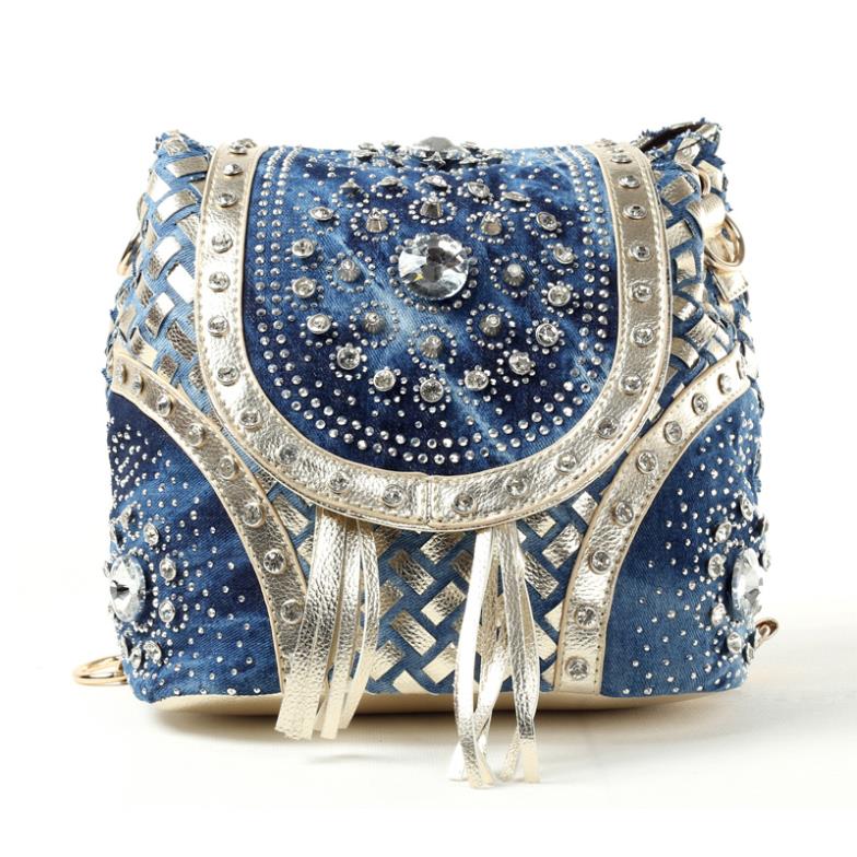 hot diamante Messenger Bags jean fashion handbags clutch free shipping wholesale