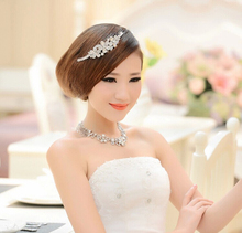 2014 Fashion Bride Adorn Article Three Suits Beautiful Necklace Earrings Crown Wedding Jewelry Marriage Gauze Accessories