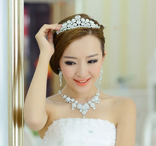 Nice Brides Act The Role Ofing is Tasted Three piece Long Necklace Marriage Gauze Jewelry Earrings