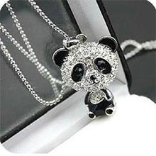 TS Newest Lovely Sweet 2014 Crystal Panda Pendant Necklaces Accessories Rhinestone Animal Design Necklaces Women Jewelry 65cm ST