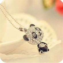 TS Newest Lovely Sweet 2014 Crystal Panda Pendant Necklaces Accessories Rhinestone Animal Design Necklaces Women Jewelry