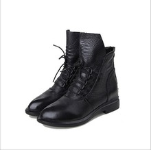 2015 spring autumn women boots genuine leather boots fashion motorcycle botas femininas rubber ankle boot free
