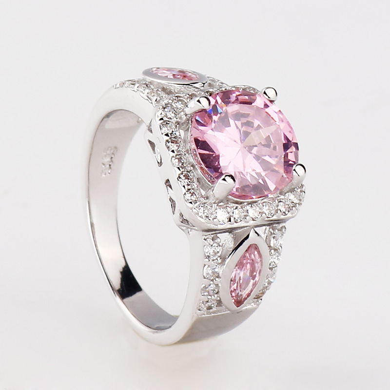2014-Western-Engagement-Ring-Big-Pink-Zircon-Sapphire-Rings-Platinum ...