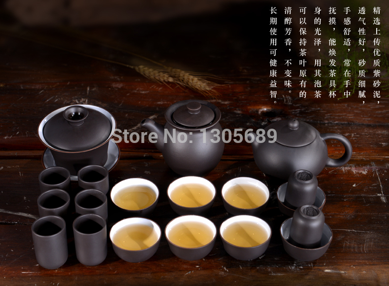 19pcs lot Chinese kungfu tea set purple clay tea pot with infuser tea cup zisha fair