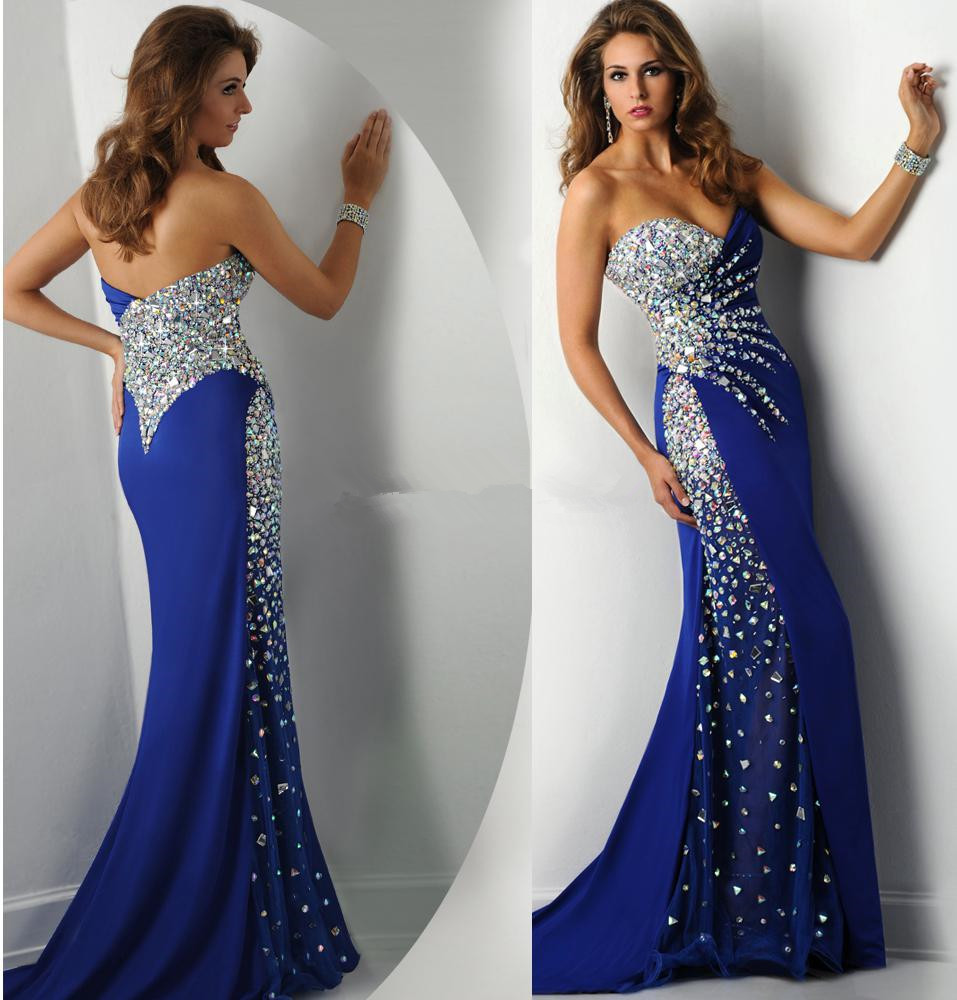 plus length attire in royal blue one sleeve plus length attire