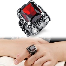 Free Shipping 2015 New Jewelry Domineering Fashion Punk Retro Trend Exquisite Inlaid Ruby Ring Titanium Steel