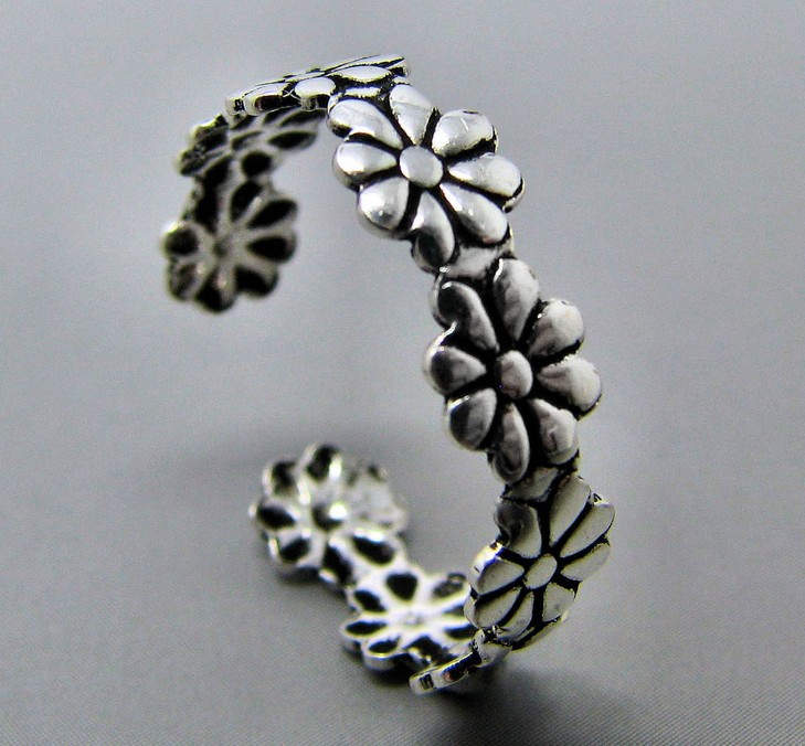 vintage silver Fashion Simple Flower style Adjustable Toe Ring Foot Jewelry