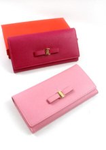 LOGO Guaranteed Luxury Salvatore F Brand Women Genuine Cowhide Small Bow Clutch Wallets Saffiano Purse Card