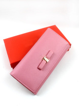 LOGO Guaranteed Luxury Salvatore F Brand Women Genuine Cowhide Small Bow Clutch Wallets Saffiano Purse Card