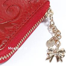 Free Shipping New Fashion Style The best Genuine Leather Zip Around Flower pattern Lady Women Long