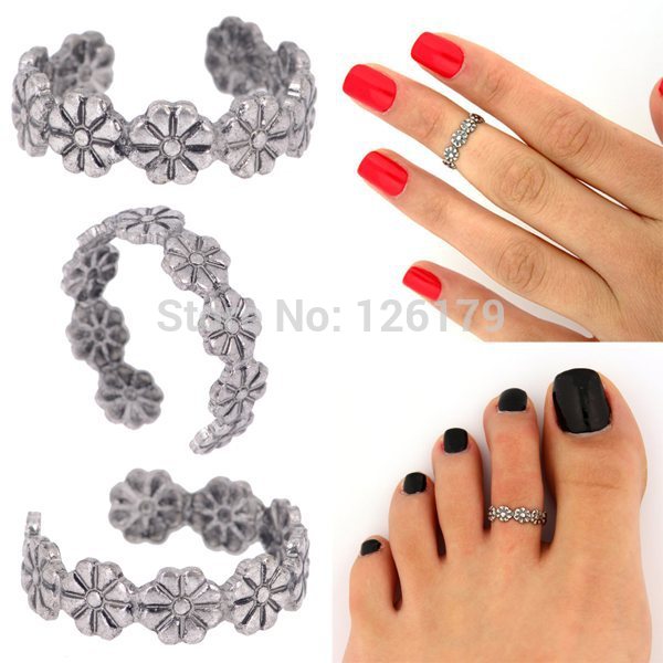 Fashion Opening Finger Ring 5Pcs Celebrity Fashion Simple Retro Flower Design Adjustable Toe Ring Foot Jewelry