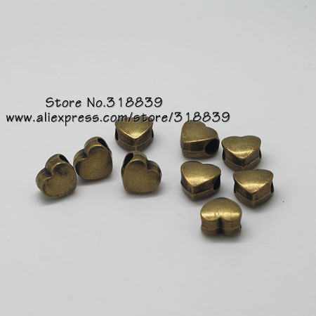  30 pieces lot 7 11 11mm Antique Bronze Metal Big Hole Beads 3D Heart Beads