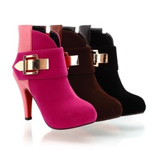 New 2014 ankle boots heels platform side zipper grind arenaceous suede shoes woman bottes chaussure femme botas femininas 35~43