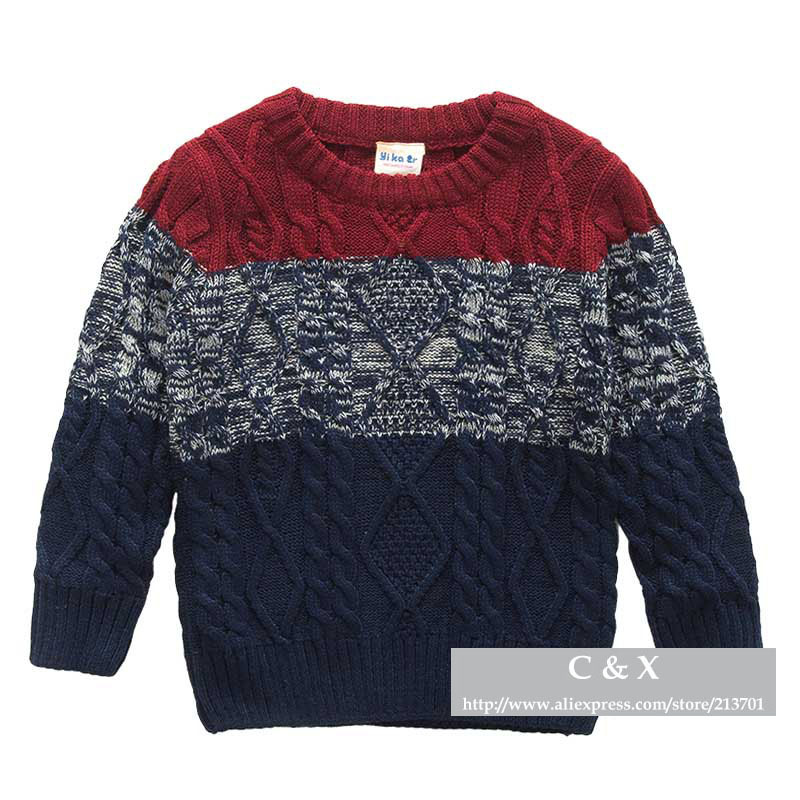 New 2015 Autumn / Winter Children Sweater Brand Baby Boys Girls O,neck Patchwork Sweater Cotton Fashion Kids Pullovers Sweaters