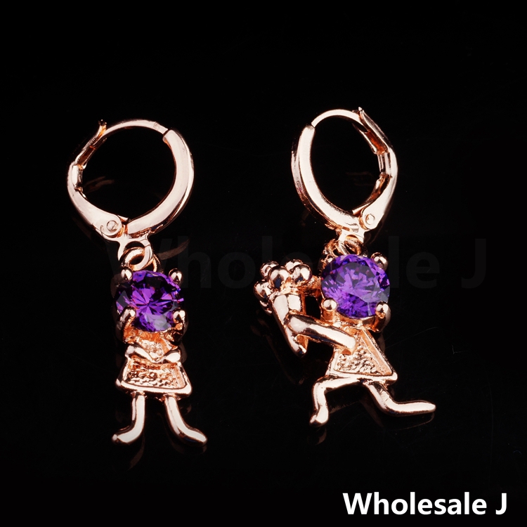 Propose Marriage Style With Purple Big Shining Stone Lovely Earrings Fashion Shipping Gold Plated Hot Item