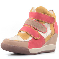 2015 Free Shipping More Color matching Genuine Leather Invisible Height Increasing Sneakers women fashion Velcro shoes
