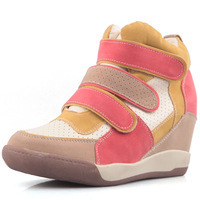 2015 Free Shipping More Color matching Genuine Leather Invisible Height Increasing Sneakers women fashion Velcro shoes