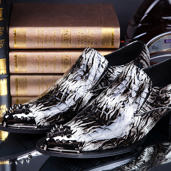 Plus Size 37-46 Personalized Iron Pointed Toe Fashion Men Wedding