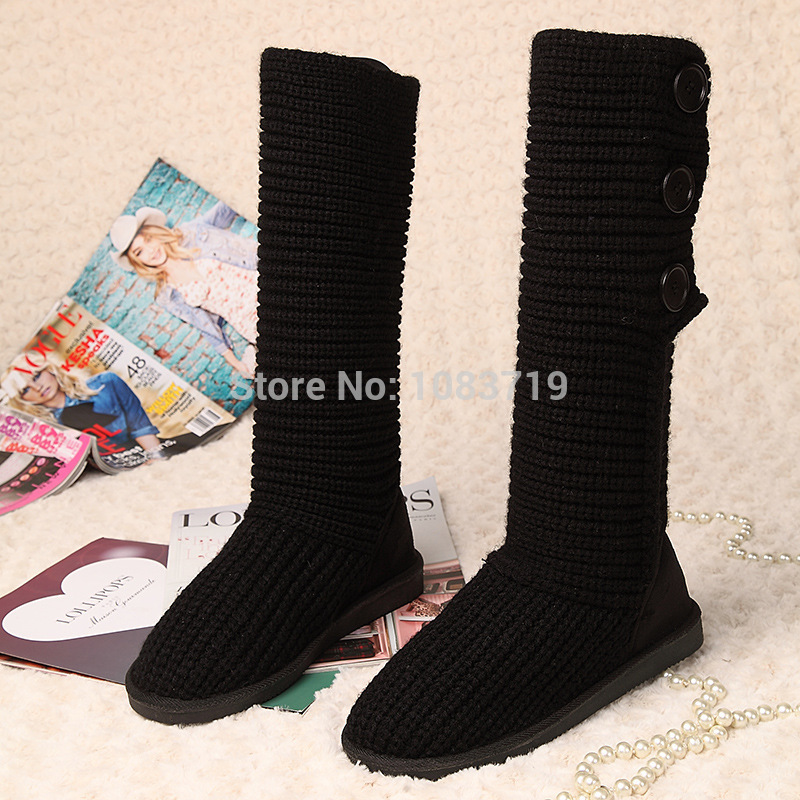 2014 New Fashion Autumn Winter Women Mid calf Knitting Wool Boots Quality European Warm Snow Boots