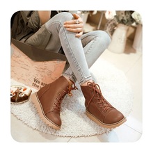High quality 2014 new fashion style women casual PU leather lace up riding autumn winter female