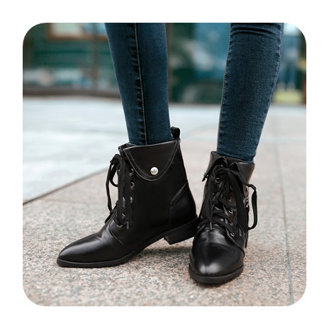 Artificial leather boots women s ankle boots lace up square low heel 2014 new leisure warm