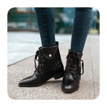 Artificial leather boots women’s ankle boots lace-up square low-heel 2014 new leisure warm Martin tassel shoes Free Shipping