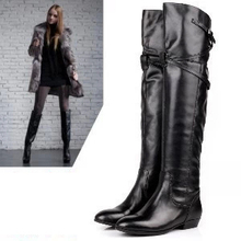 Fashion Women Genuine Leather Boots Flat Winter Boots Round Head Over The Knee Boots Botas Femininas Size 34~40
