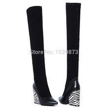 2014 New fashion Women Over knee High heels boots women snow winter warm fur long boots