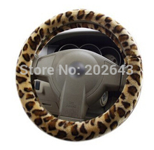 SC058 car steering wheel cover red grey withshort soft fuzzy leopard 38cm size universal for racing steering wheel in winter
