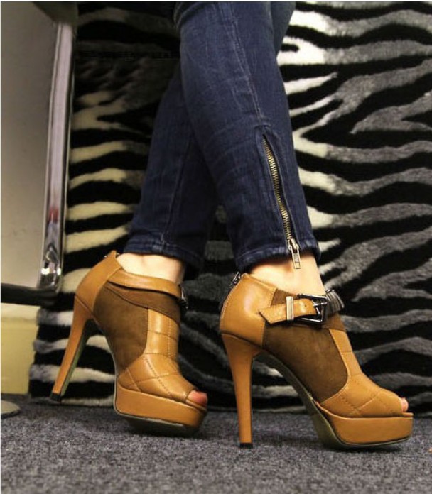 Women autumn peep toe high heel shoes for party in yellow colour women fashion high heeled