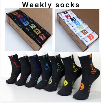 2014 New brand black men athletic shoes socks men s cotton sport socks 7days week Hot