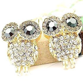 2014 Korean Fashion Romantic Elegant Charm Black Eye Full Rhinestone Owl Earrings Delicate Gorgeous Jewelry Accessories