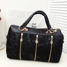 Hot new promotional boutique handbags fashion handbags young noble black lace shoulder bag zipper bag woman