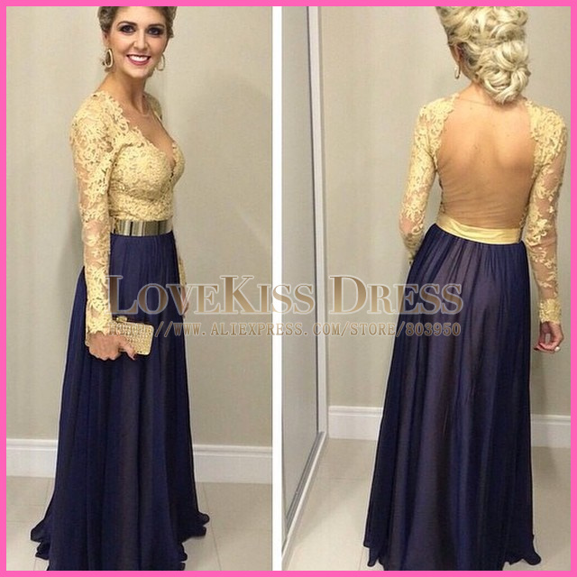 Navy blue and gold formal dress