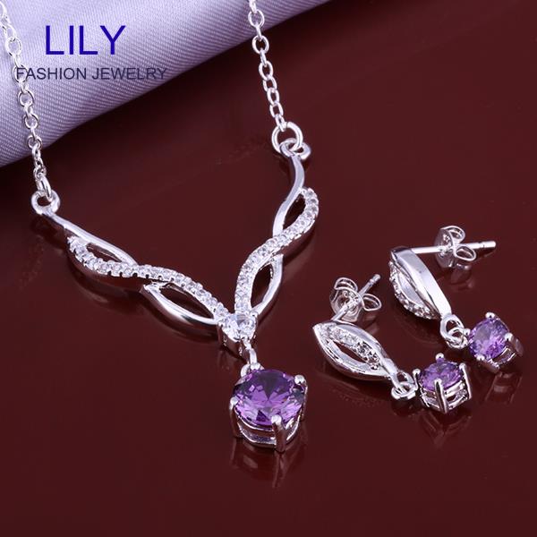 ... Jewelry-Sets-Fashion-Jewellery-925-Silver-Violet-stones-Women-Necklace