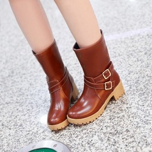Big size34-43,New spring pu patent leather round shoes high heels women’s boots knee high boots motorcycle boots Martin shoes