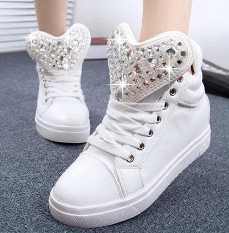 New Fashion Lace Sneakers Platform Sweet Patchwork High top Sport Shoes Canvas Shoes Rhinestone Sneakers Women