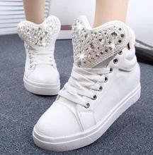 New Fashion Lace Sneakers Platform Sweet Patchwork High-top Sport Shoes Canvas Shoes Rhinestone Sneakers Women Shoes