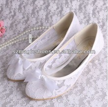 Free/Drop Shipping Ivory Lace Ballet Flats Bridal Wedding Shoes Women With Ribbon Bowtie