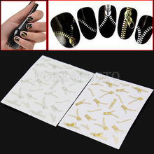 Hot 2Pcs Zips Zipper Style Nail Art Stickers Fingernail Decals DIY Decoration