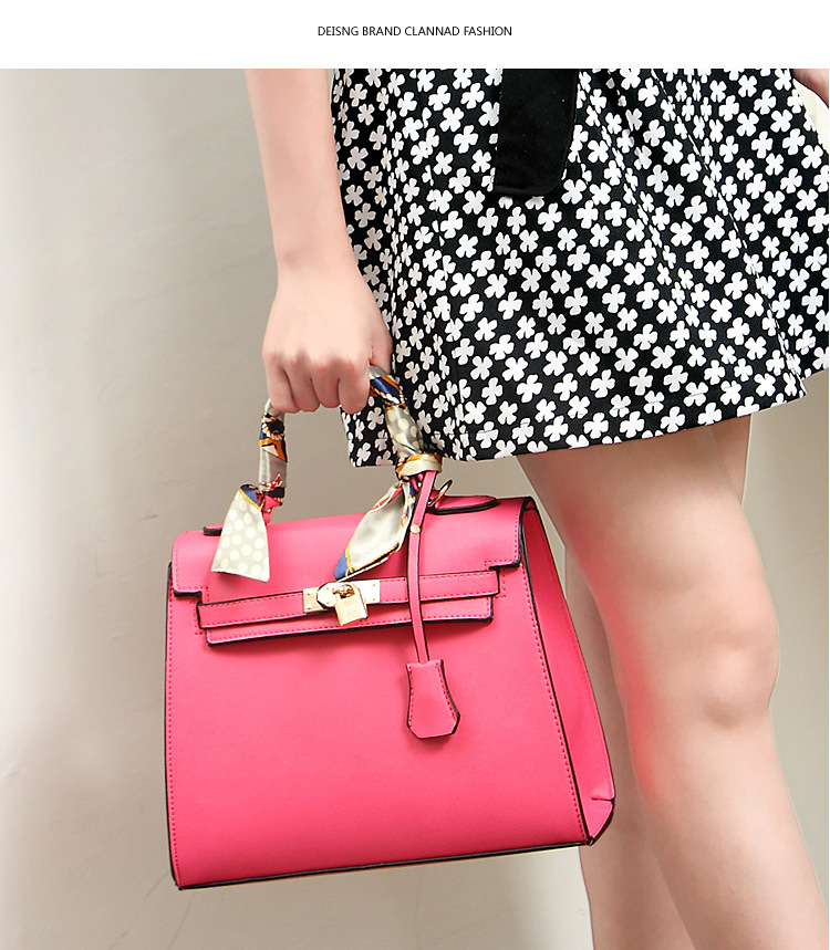 lady high quality hand made wool leather bag lady silk scarf decoration handbag lady classic office