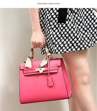 lady high quality hand made wool leather bag lady silk scarf decoration handbag lady classic office