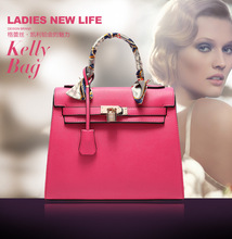 lady high quality hand made wool leather bag lady silk scarf decoration handbag lady classic office