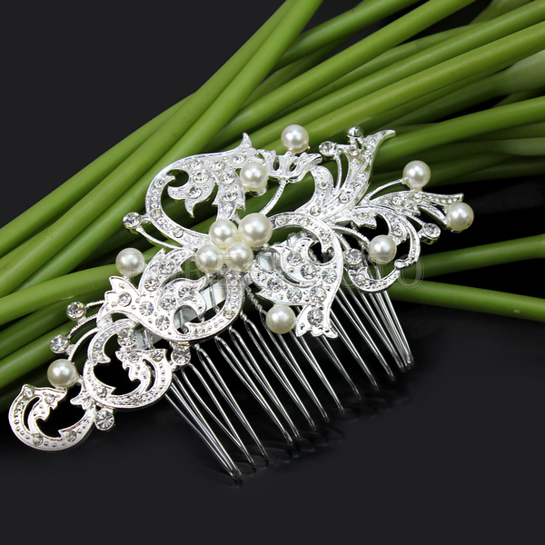 Women Wedding Bridal Flower Crystal Rhinestone Faux Pearls Bead Hair Comb New