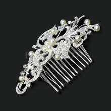 Women Wedding Bridal Flower Crystal Rhinestone Faux Pearls Bead Hair Comb New