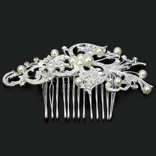 Women Wedding Bridal Flower Crystal Rhinestone Faux Pearls Bead Hair Comb New