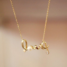 New arrival elegant fashion Romance Metal alphabet rhinestone love pendant necklace Statement jewelry gift girlfriend 2014 PT33